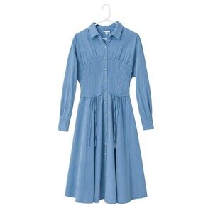 Pilcro Corset Midi Shirt Dress Blue‎ XSP Anthropologie Cotton Button Pockets